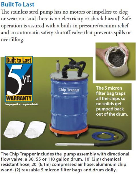 Chip trapper system with 114 litre drum 